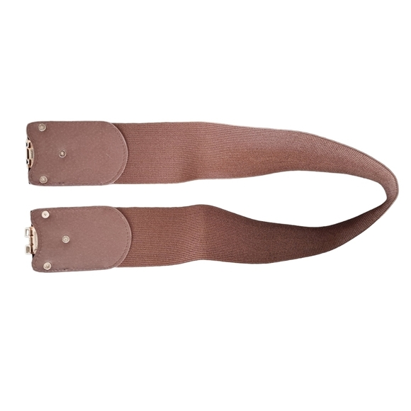 Brown elastic gold buckle corset wide cinch stretch waist statement dress Belt - Picture 8 of 12